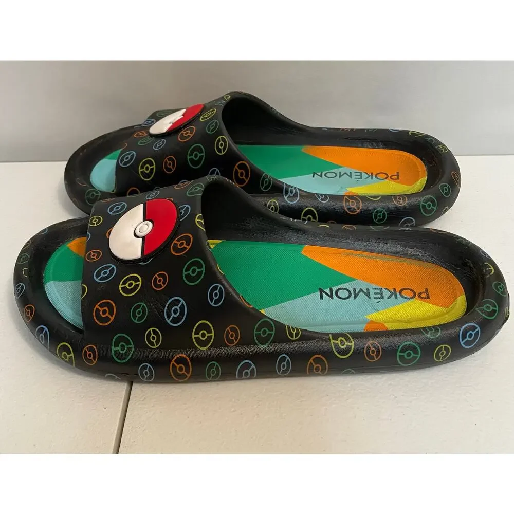 Pokemon Ground‎ up slip on Flip Flop black green 6 Unisex soft slides